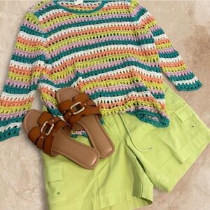 Ady P Crochet Sweater 1X Multicolor Striped Boho Open Knit Plus Size Top